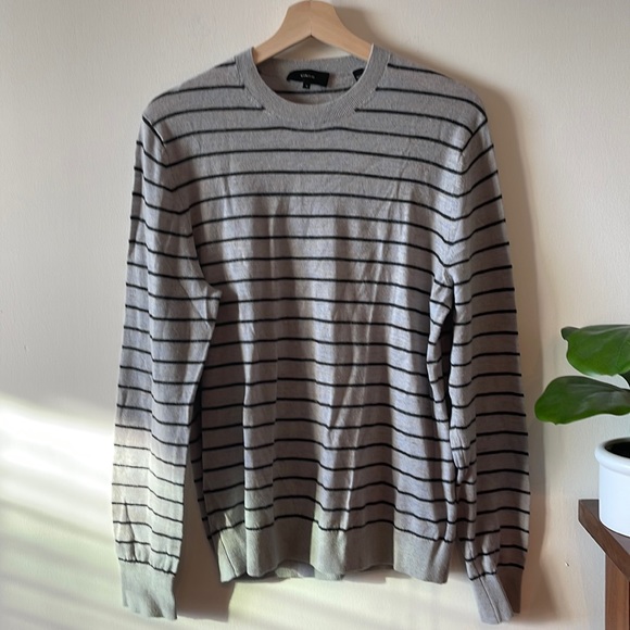 Vince Mens Stripe Crewneck Wool & Linen Sweater Medium Heather Grey Blue $225 - Picture 3 of 12
